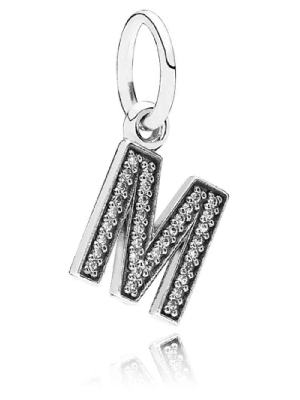 PANDORA Letter M Dangle with Zirconia Authentic Sterling Silver Charm Pendant